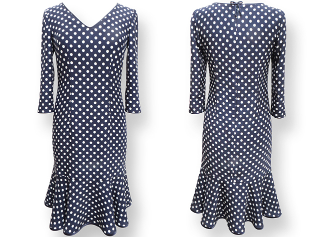 Handmade designer blue and white polkadot dress